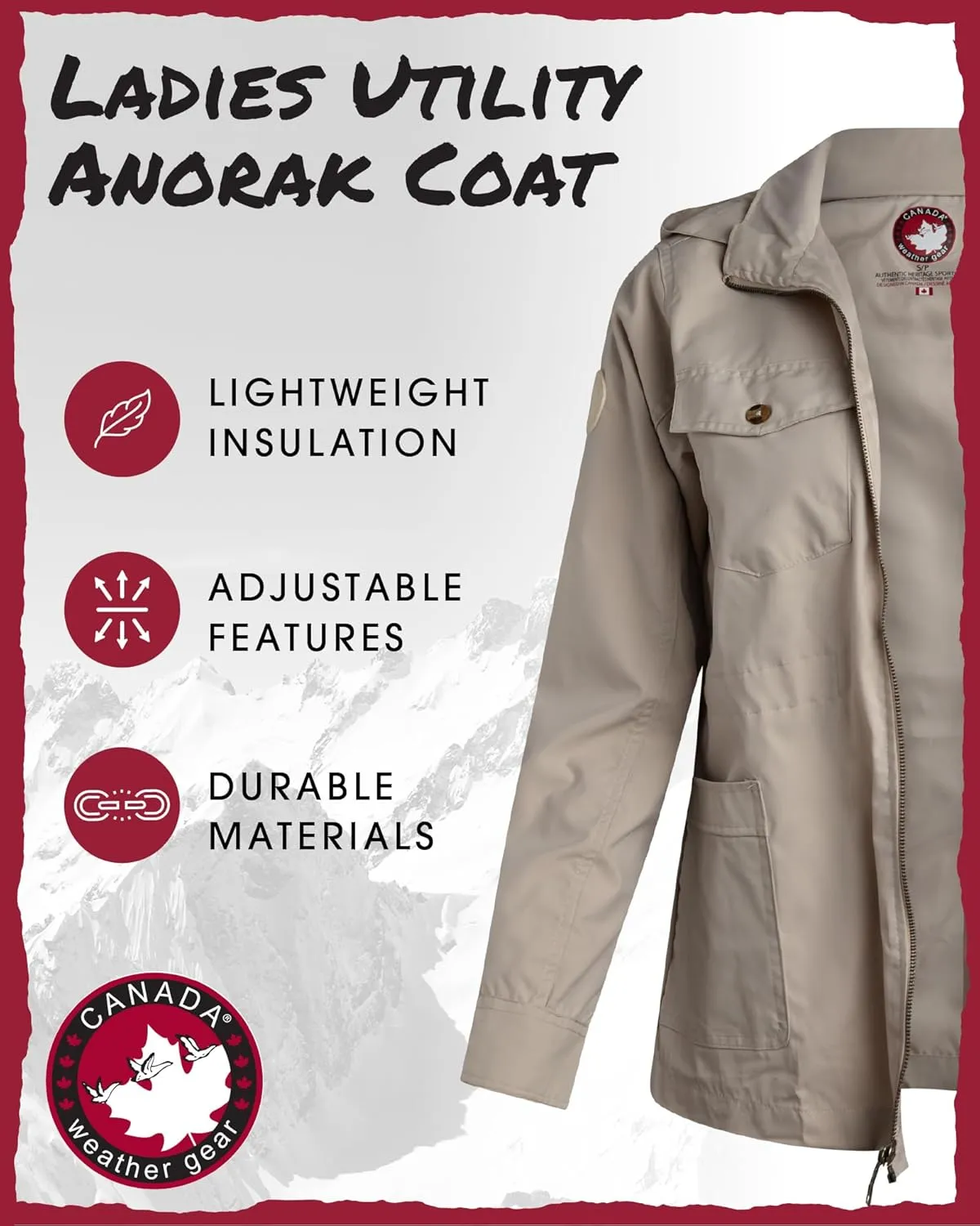 CANADA WEATHER GEAR Womens Utility Jacket - Long Sleeve Zip Up Hooded Safari Military Anorak Jackets for Women (Sizes: S-2XL)