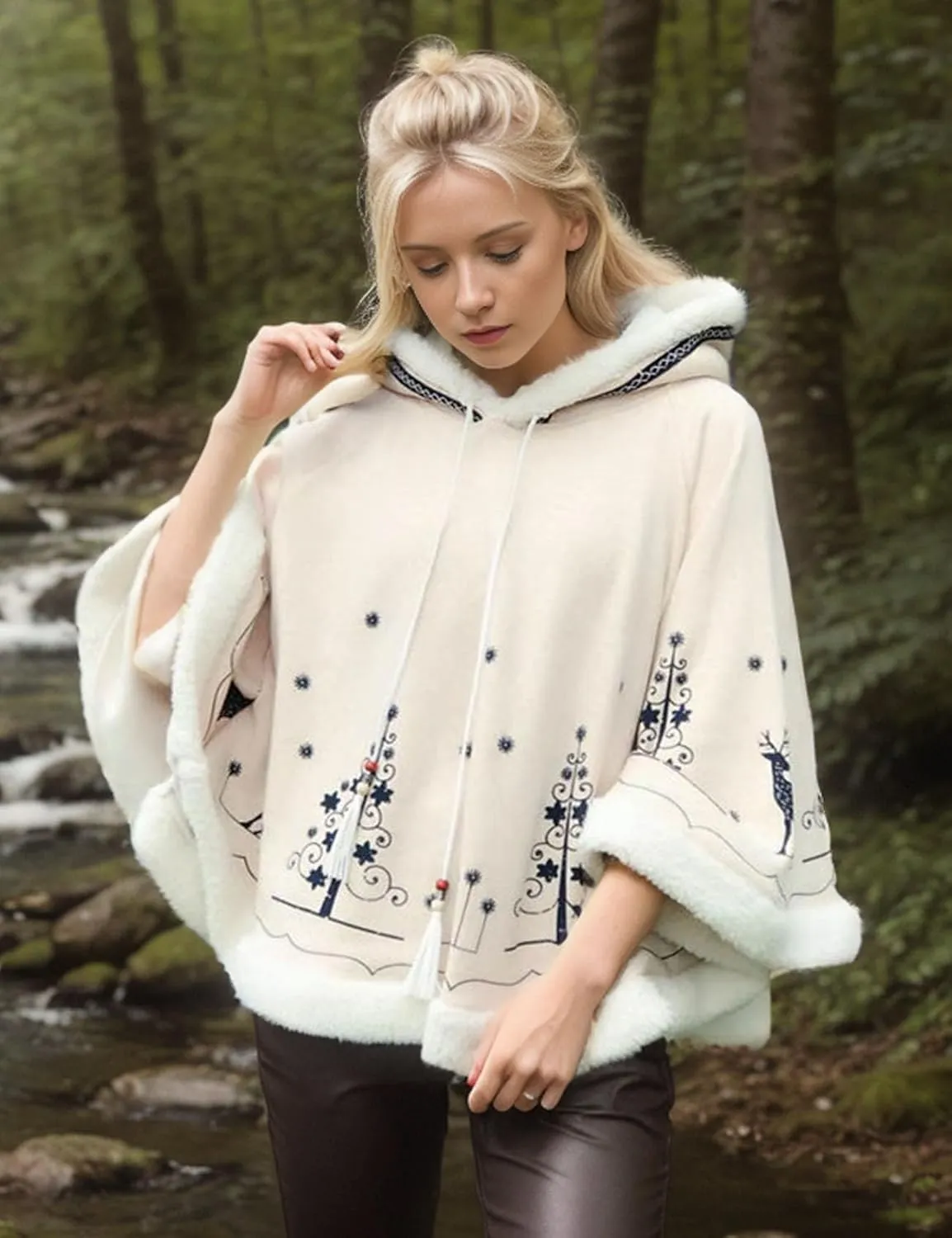 Flygo Women Girl's Cute Fleece Lined Hooded Cape Poncho Cloak Coat Animal Printed
