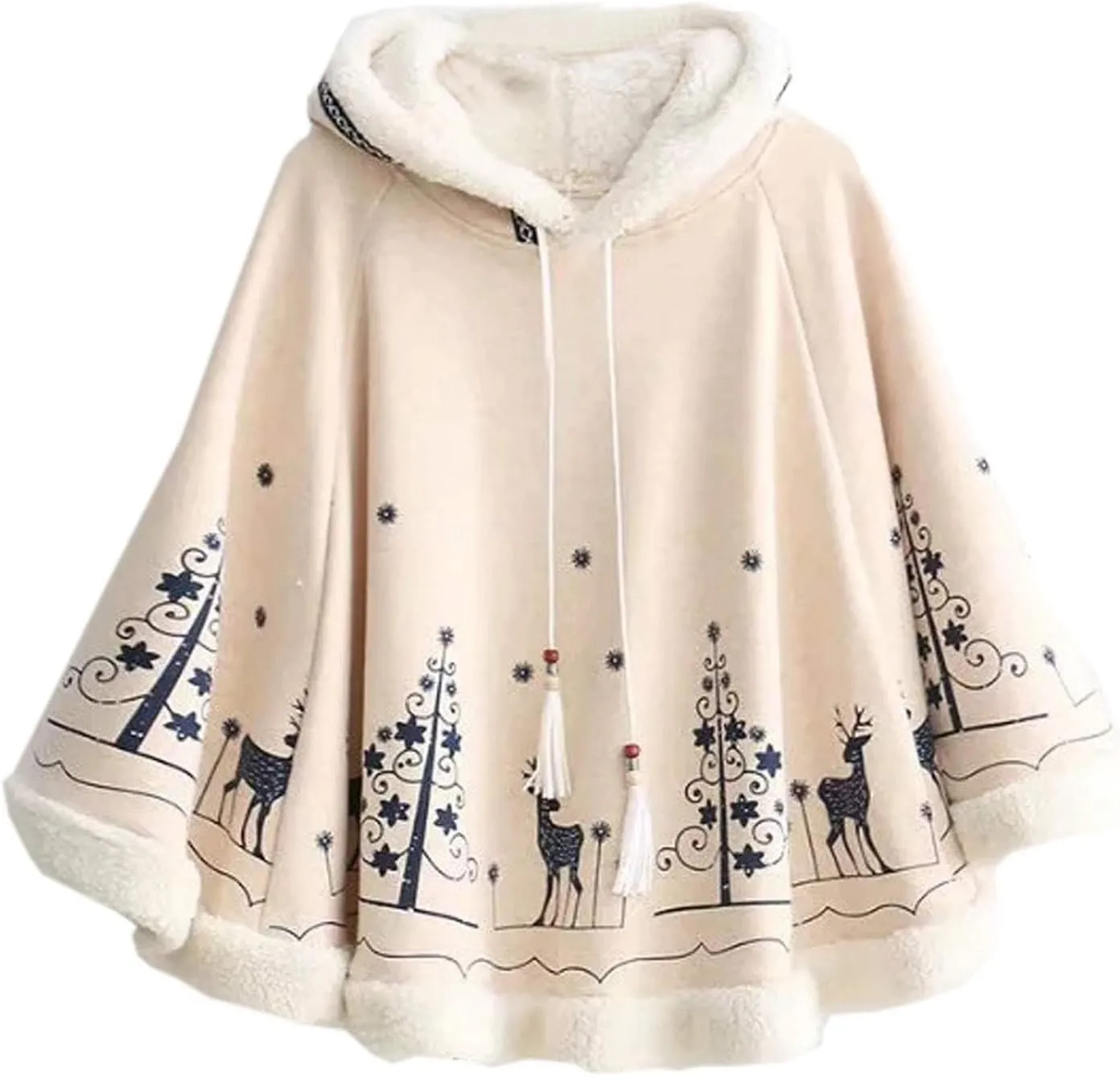 Flygo Women Girl's Cute Fleece Lined Hooded Cape Poncho Cloak Coat Animal Printed