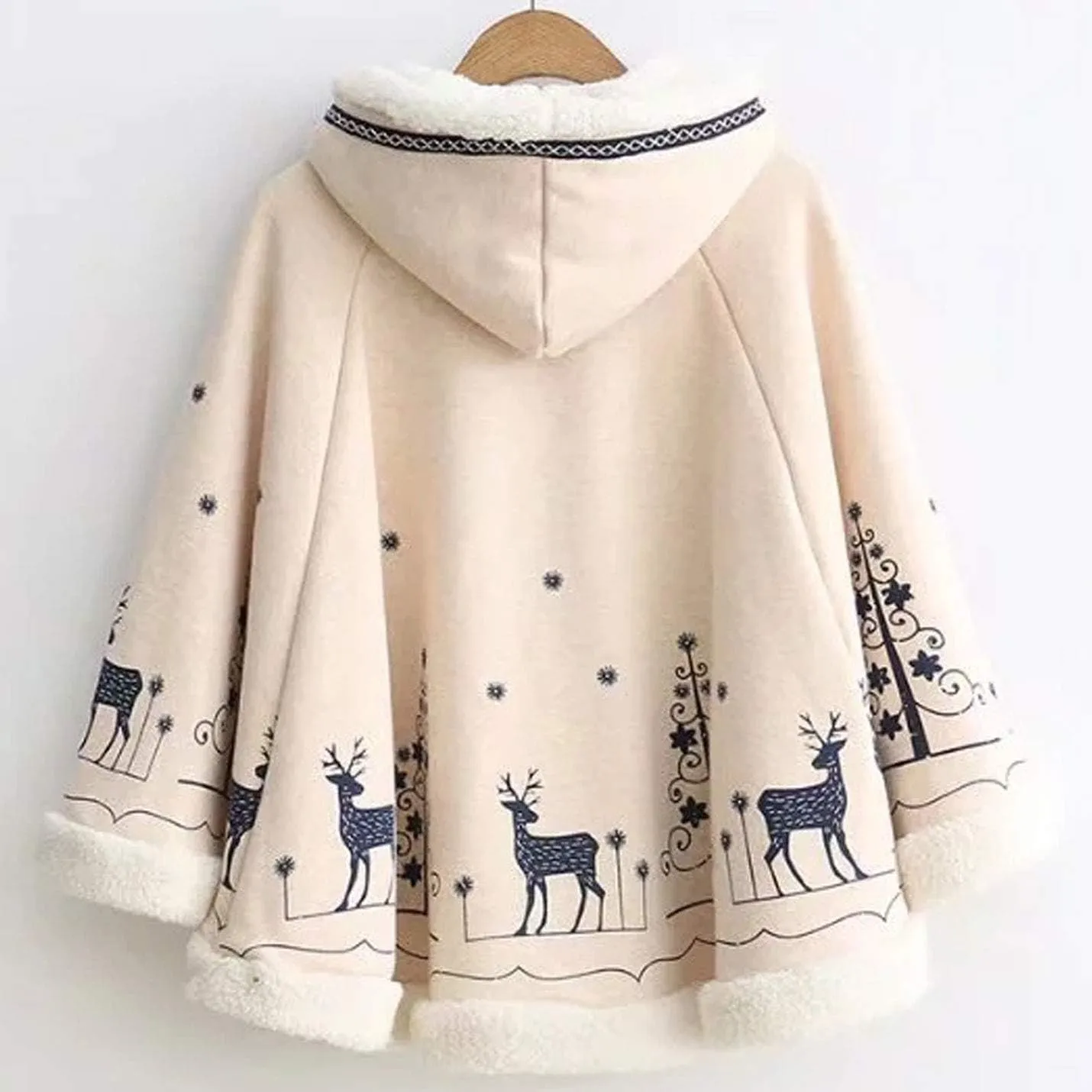 Flygo Women Girl's Cute Fleece Lined Hooded Cape Poncho Cloak Coat Animal Printed
