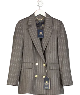Holland Cooper Double Breasted Blazer Soft Grey Pinstripe UK 10