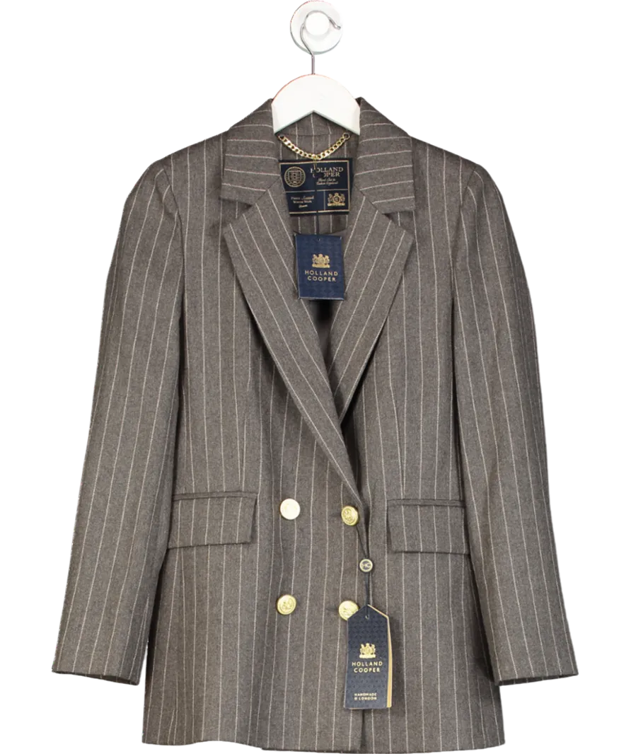 Holland Cooper Double Breasted Blazer Soft Grey Pinstripe UK 10