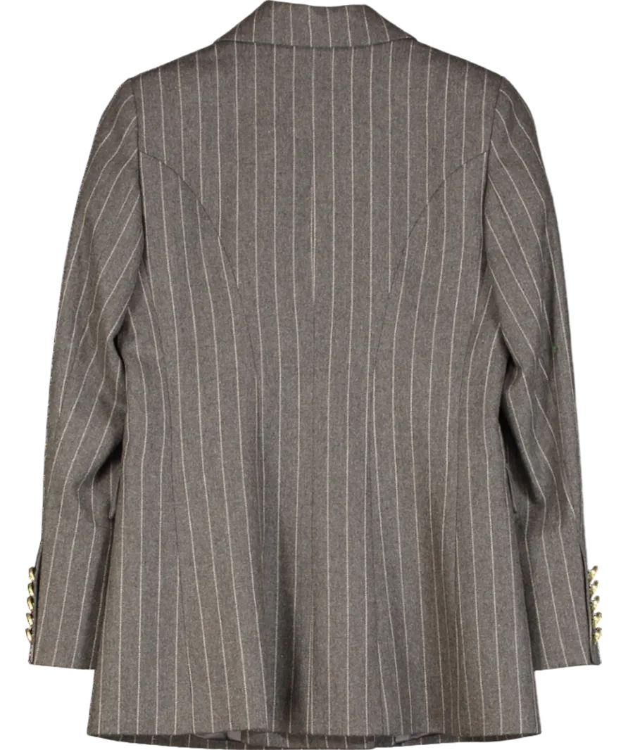 Holland Cooper Double Breasted Blazer Soft Grey Pinstripe UK 10