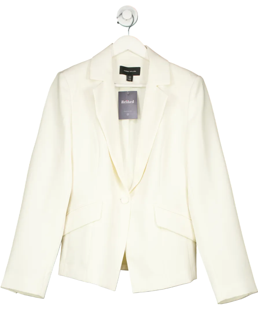 Karen Millen Cream Tailored Crepe Single Breasted Blazer Jacket UK 12