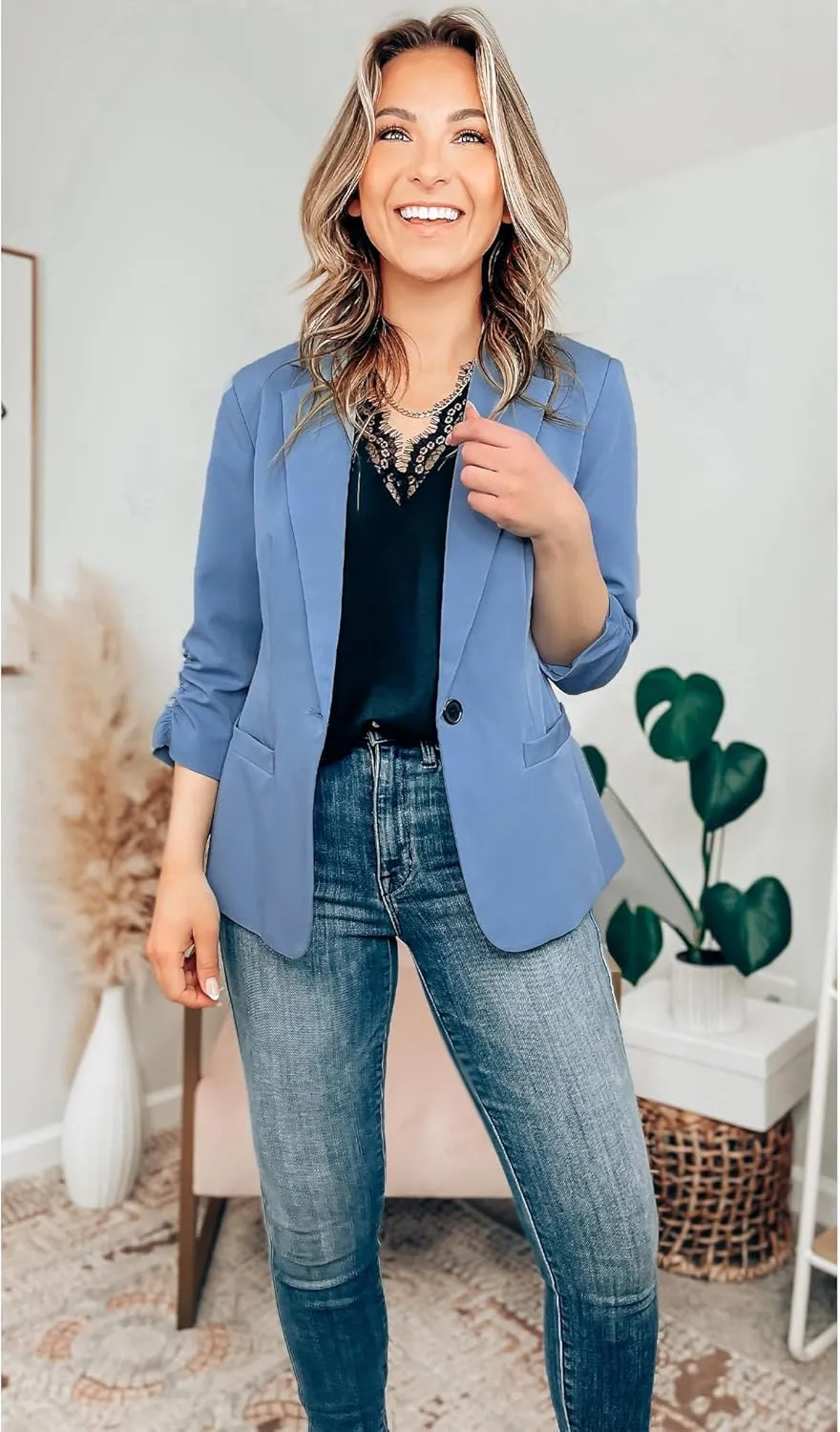 LookbookStore Blazers for Women Suit Jackets Dressy 3/4 Sleeve Blazer Business Casual Outfits for Work