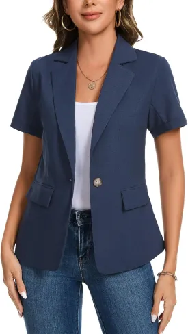 MINTLIMIT Women's Cotton Linen Blazer Jacket Short Sleeve Summer Casual Lightweight Button Lapel Blazers with Pockets
