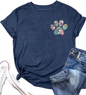 Paw Love Shirt Dog Lover Shirts for Women Paw Print Heart Tee Shirt Cute Dog Mom Short Sleeve Tee Tops