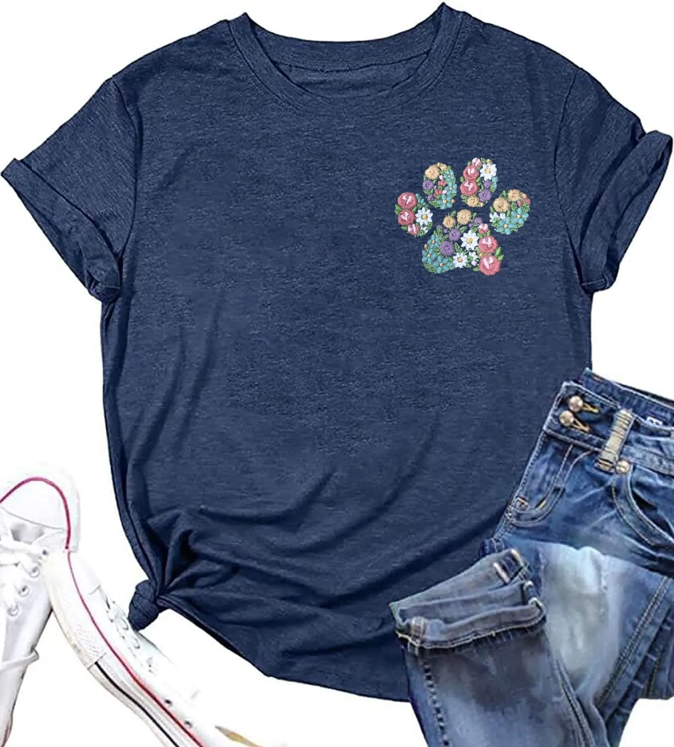 Paw Love Shirt Dog Lover Shirts for Women Paw Print Heart Tee Shirt Cute Dog Mom Short Sleeve Tee Tops