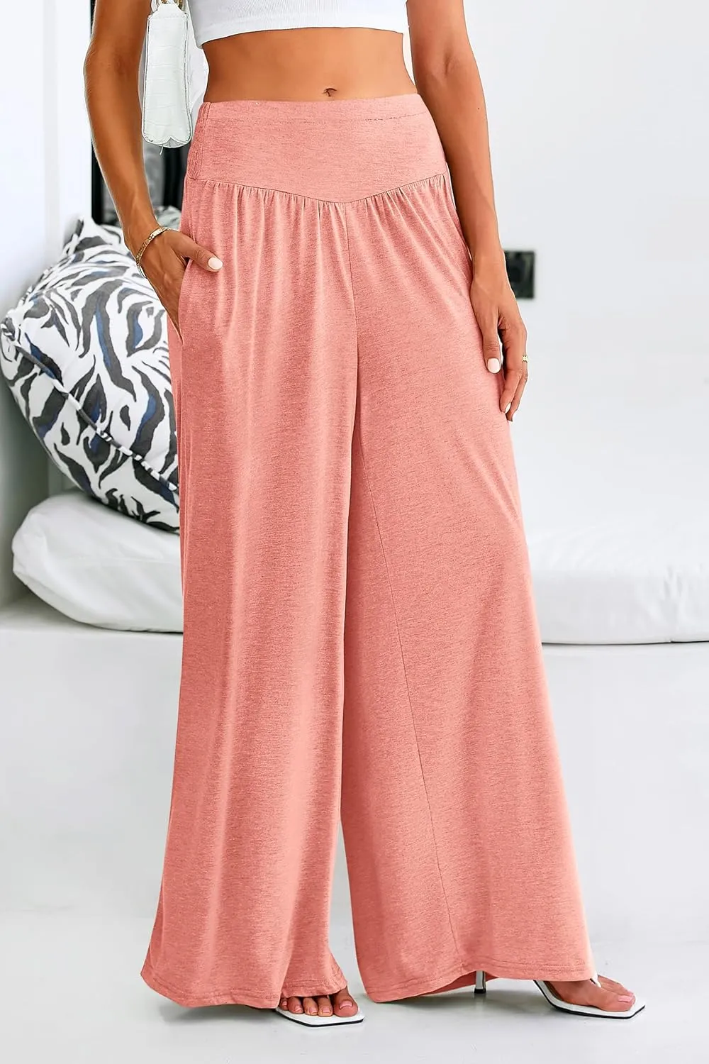 PRETTYGARDEN Women's Summer Wide Leg Trouser Pants Casual High Waisted Flowy Palazzo Lounge Pant with Pockets
