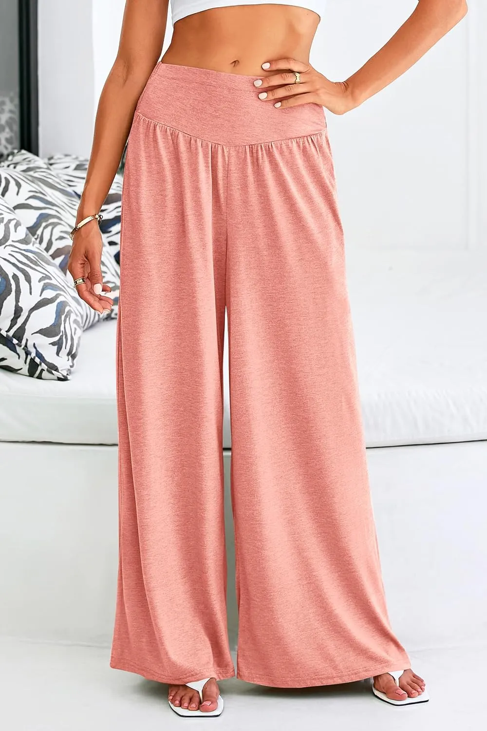 PRETTYGARDEN Women's Summer Wide Leg Trouser Pants Casual High Waisted Flowy Palazzo Lounge Pant with Pockets