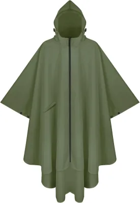 PTEROMY Hooded Rain Poncho for Adult with Pocket and Zipper, Waterproof Lightweight Raincoat for Men and Women