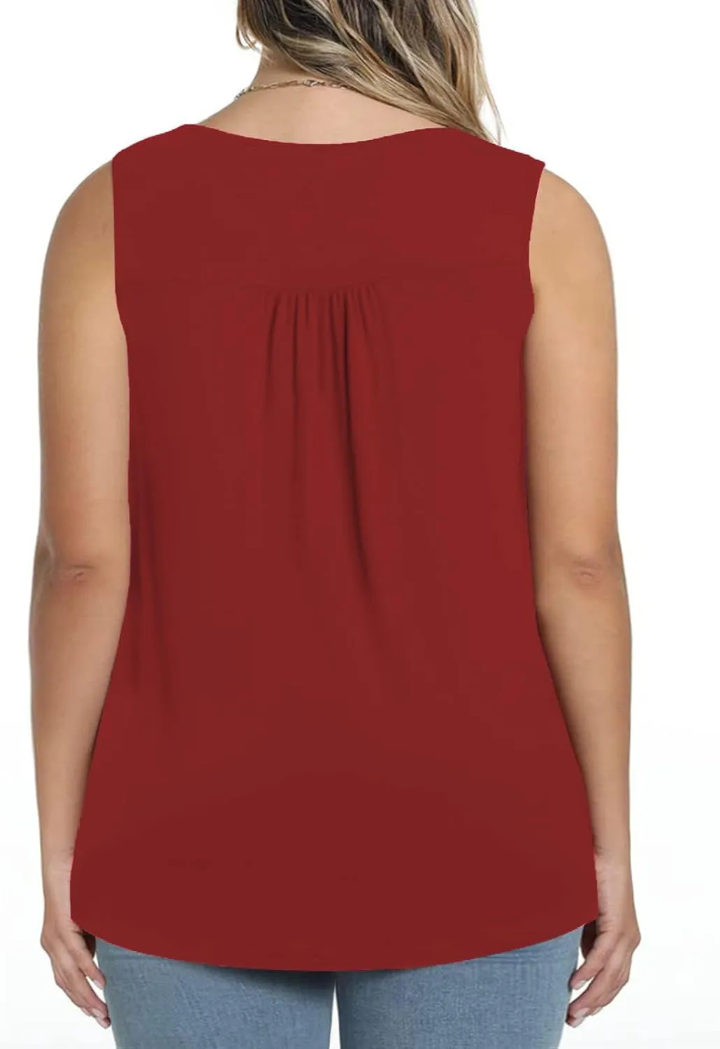 ROSRISS Plus-Size Tank Tops Summer Sleeveless Henley V-Neck Shirts Buttons Up Lace Pleated Flowy Tunics