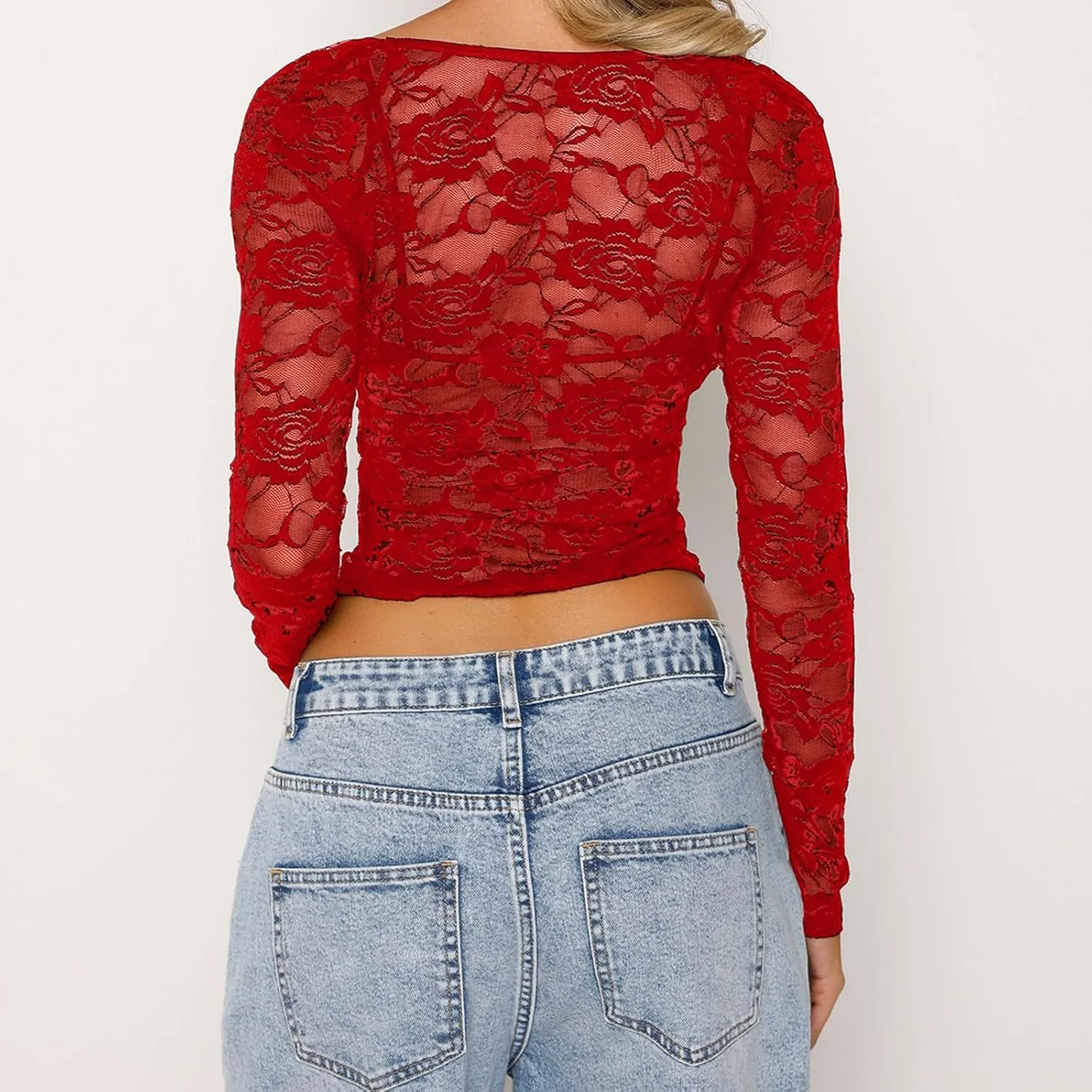 Women Y2K Backless Lace Crop Top Open Back Sheer See Through Going Out Tops