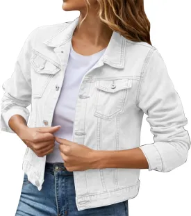 Women's Coat Casual Basic Solid Color Long Sleeve Button Down Classic Denim Coat Autumn Loose Jackets with Pockets