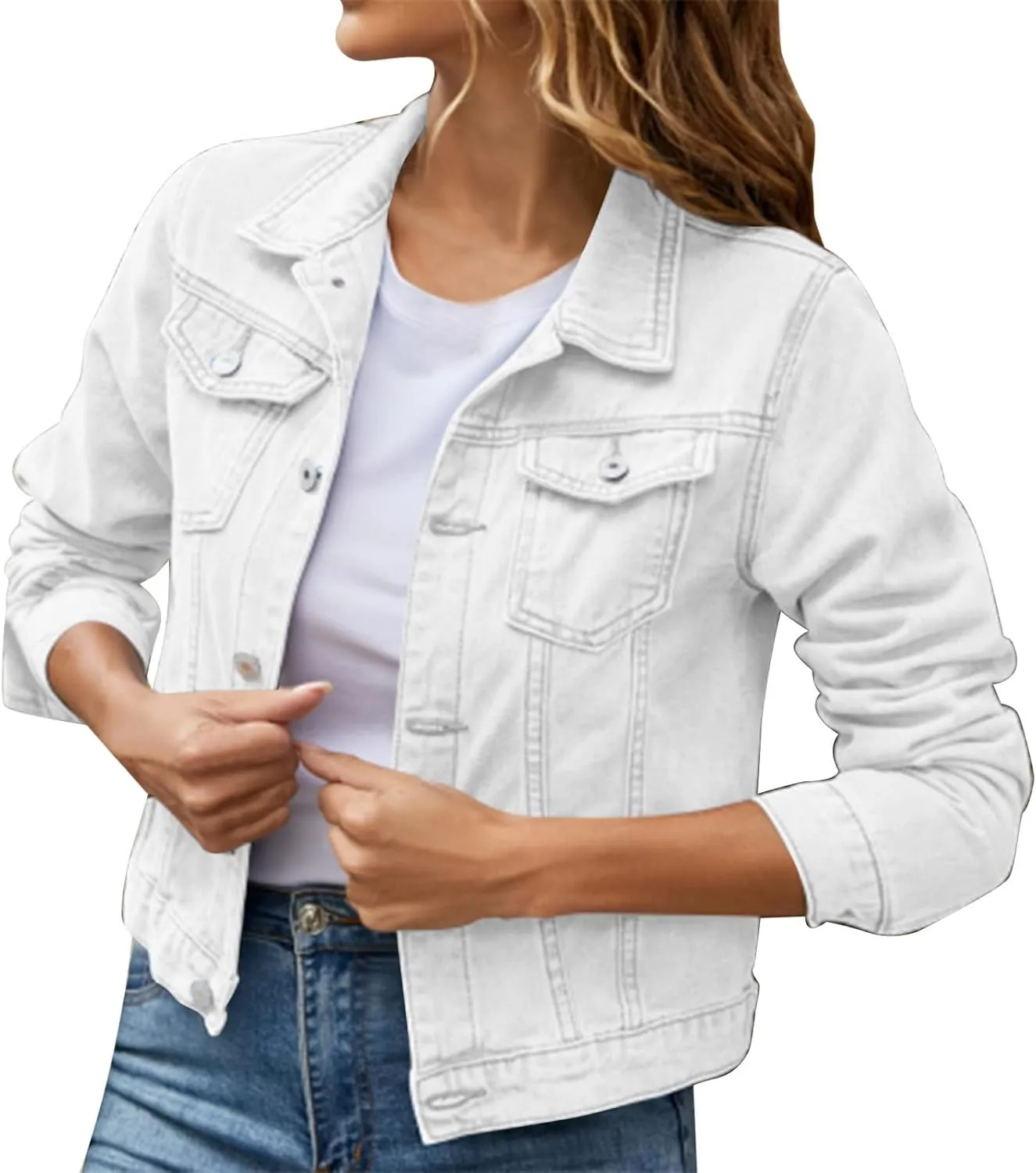 Women's Coat Casual Basic Solid Color Long Sleeve Button Down Classic Denim Coat Autumn Loose Jackets with Pockets