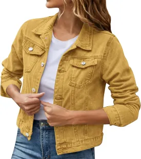 Women's Coat Casual Basic Solid Color Long Sleeve Button Down Classic Denim Coat Autumn Loose Jackets with Pockets