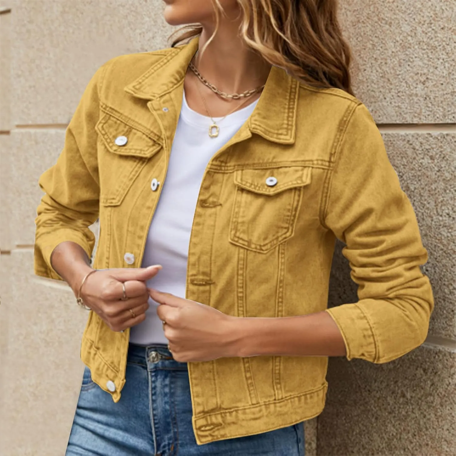 Women's Coat Casual Basic Solid Color Long Sleeve Button Down Classic Denim Coat Autumn Loose Jackets with Pockets