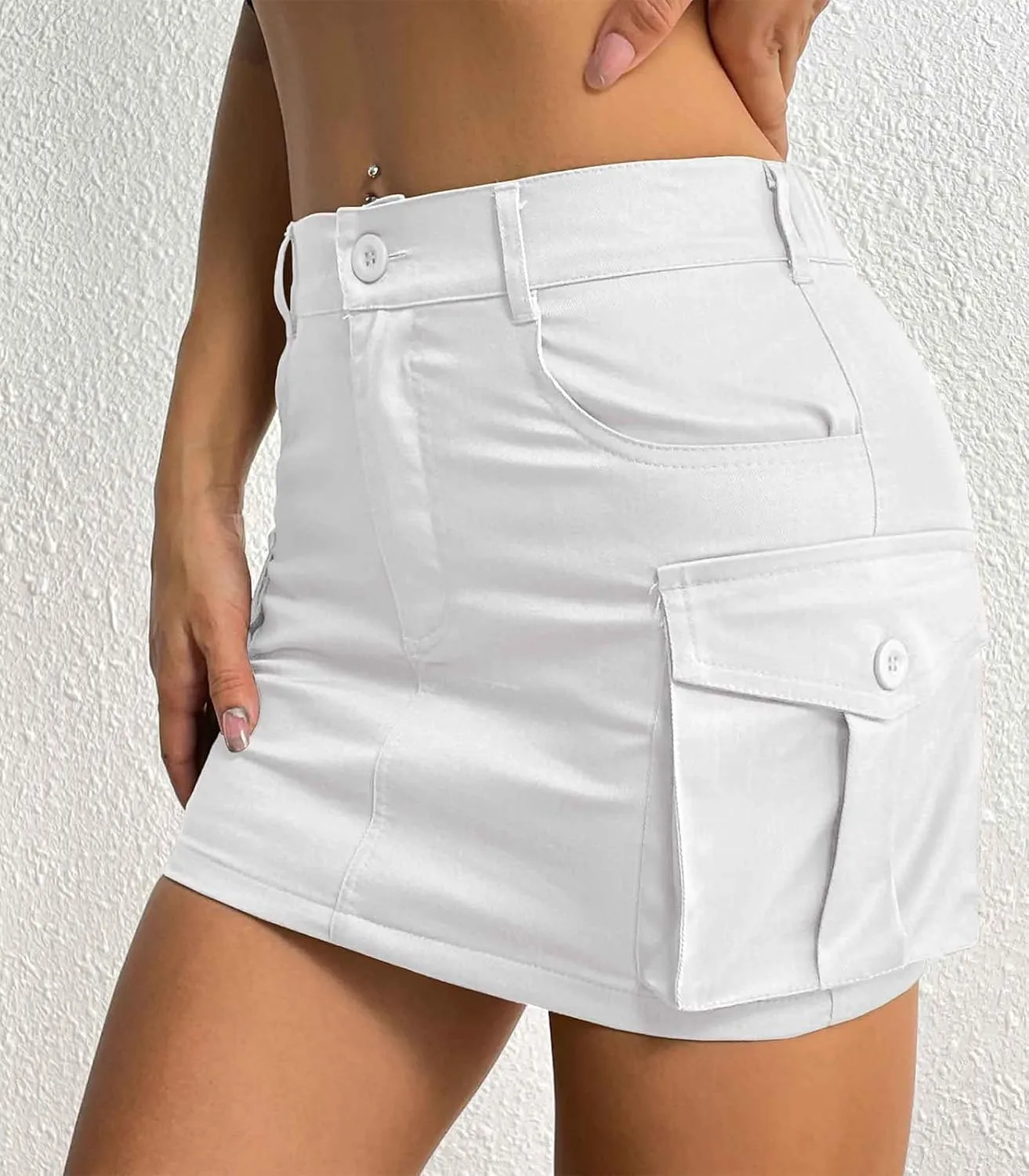 Womens Mini Cargo Skirts Y2k Denim Skirt with Pockets Low Waist Button Jean Skirts for Women