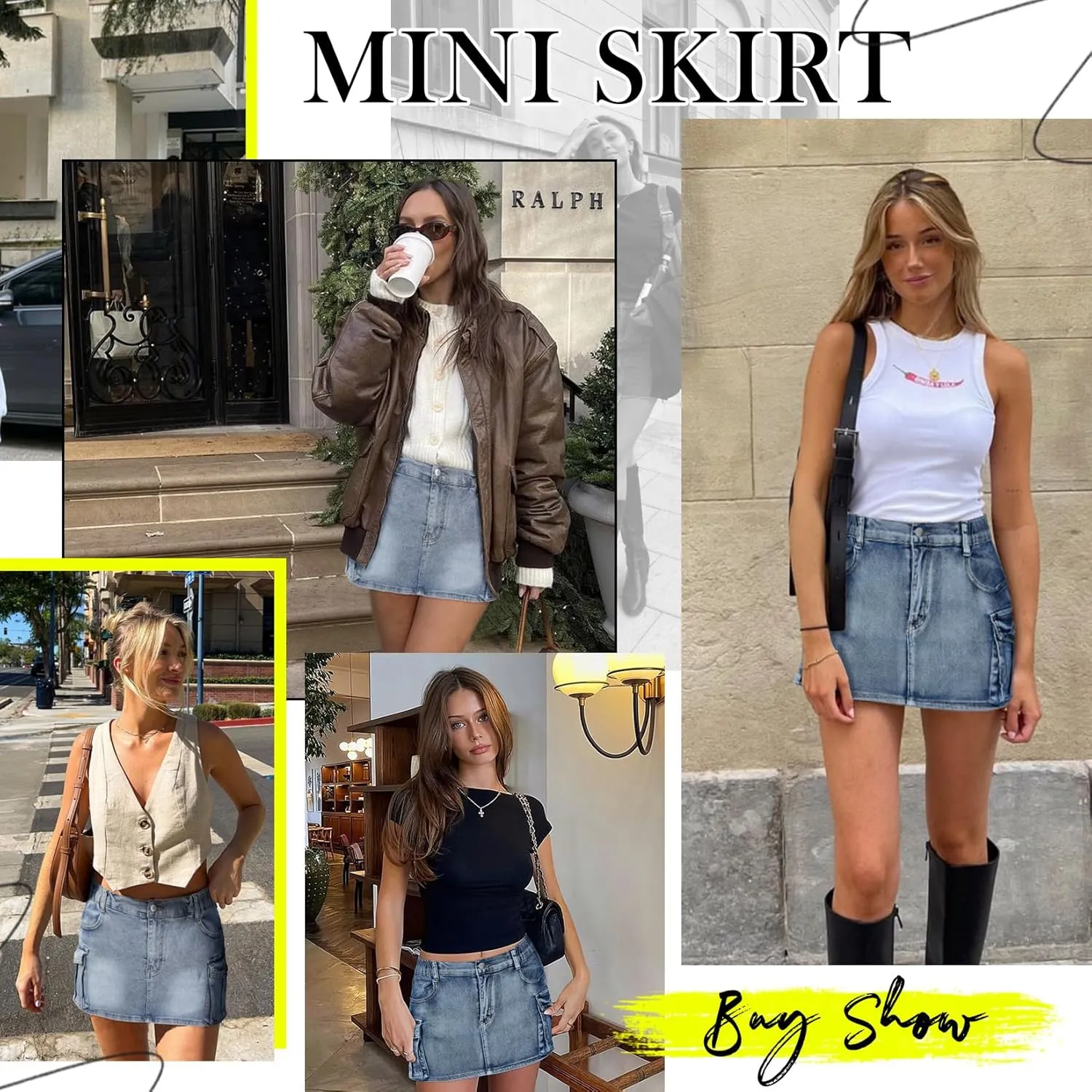 Womens Mini Cargo Skirts Y2k Denim Skirt with Pockets Low Waist Button Jean Skirts for Women