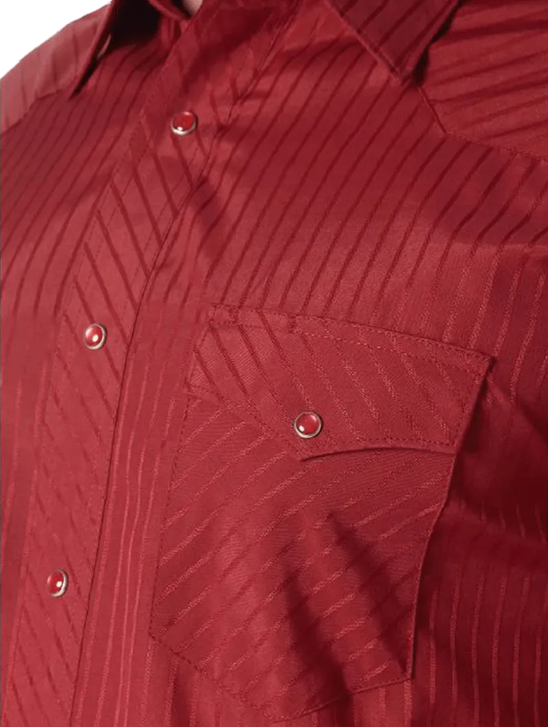Wrangler Men's Long Sleeve Dobby Stripe Snap Wine Shirt